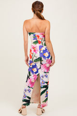 Peach Tropical Floral Strapless Maxi Dress