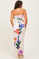 Peach Tropical Floral Strapless Maternity Maxi Dress