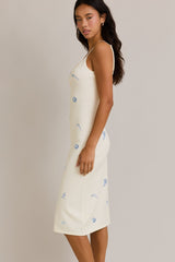 Ivory Knit Floral Embroidery Midi Tank Dress