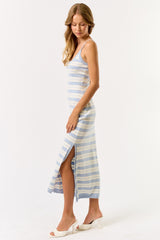 Light Blue Patterned Sleeveless Maxi Dress