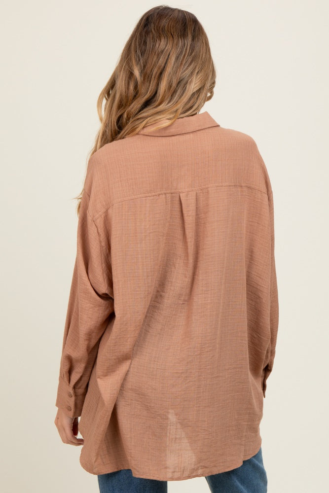 Mocha Oversized Maternity Button Down Shirt