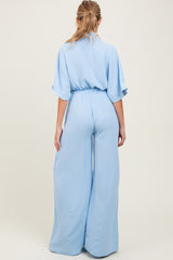 Blue Crop Blouse Wide Leg Pant Maternity Set