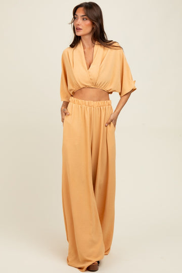 Peach Crop Blouse Wide Leg Pant Set