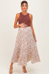 Ivory Floral Smocked Waist Maternity Maxi Skirt
