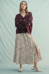 Ivory Floral Smocked Waist Maxi Skirt