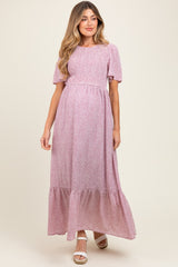 Mauve Floral Smocked Maternity Midi Dress