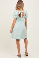 Sage Square Neck Puff Sleeve Rib Babydoll Maternity Dress