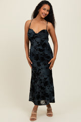 Charcoal Mesh Floral Overlay Midi Dress