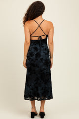 Charcoal Mesh Floral Overlay Maternity Midi Dress