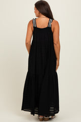 Black Bow Tie Accent Tiered Maternity Maxi Dress