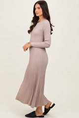 Beige Ribbed Long Sleeve Sweater Midi Dress