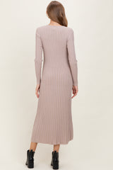 Beige Ribbed Long Sleeve Maternity Sweater Midi Dress