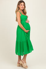 Green Cinched Bust Cutout Maternity Midi Dress