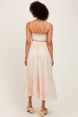 Cream Lace Detail Button Front Sleeveless Midi Dress