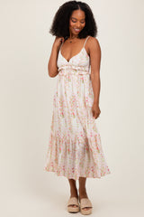 Yellow Floral Ruffle Accent Sleeveless Midi Dress