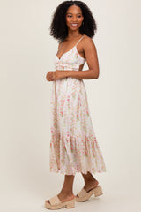 Yellow Floral Ruffle Accent Sleeveless Midi Dress