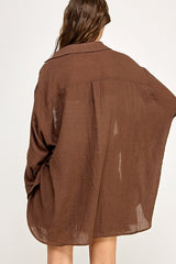 Light Brown Lightweight Sheer Button Down Blouse