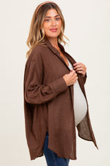 Light Brown Lightweight Sheer Button Down Maternity Blouse