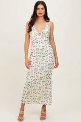 Ivory Strawberry Print Ruffle Detail Halter Maxi Dress