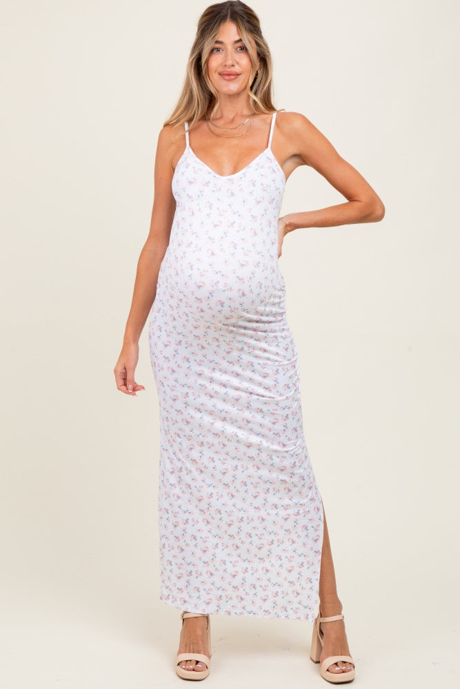 Ivory Spring Floral Print Sleeveless Maternity Dress