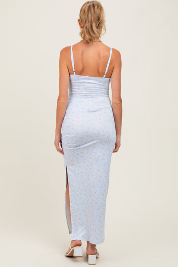 Light Blue Spring Floral Print Sleeveless Maternity Dress