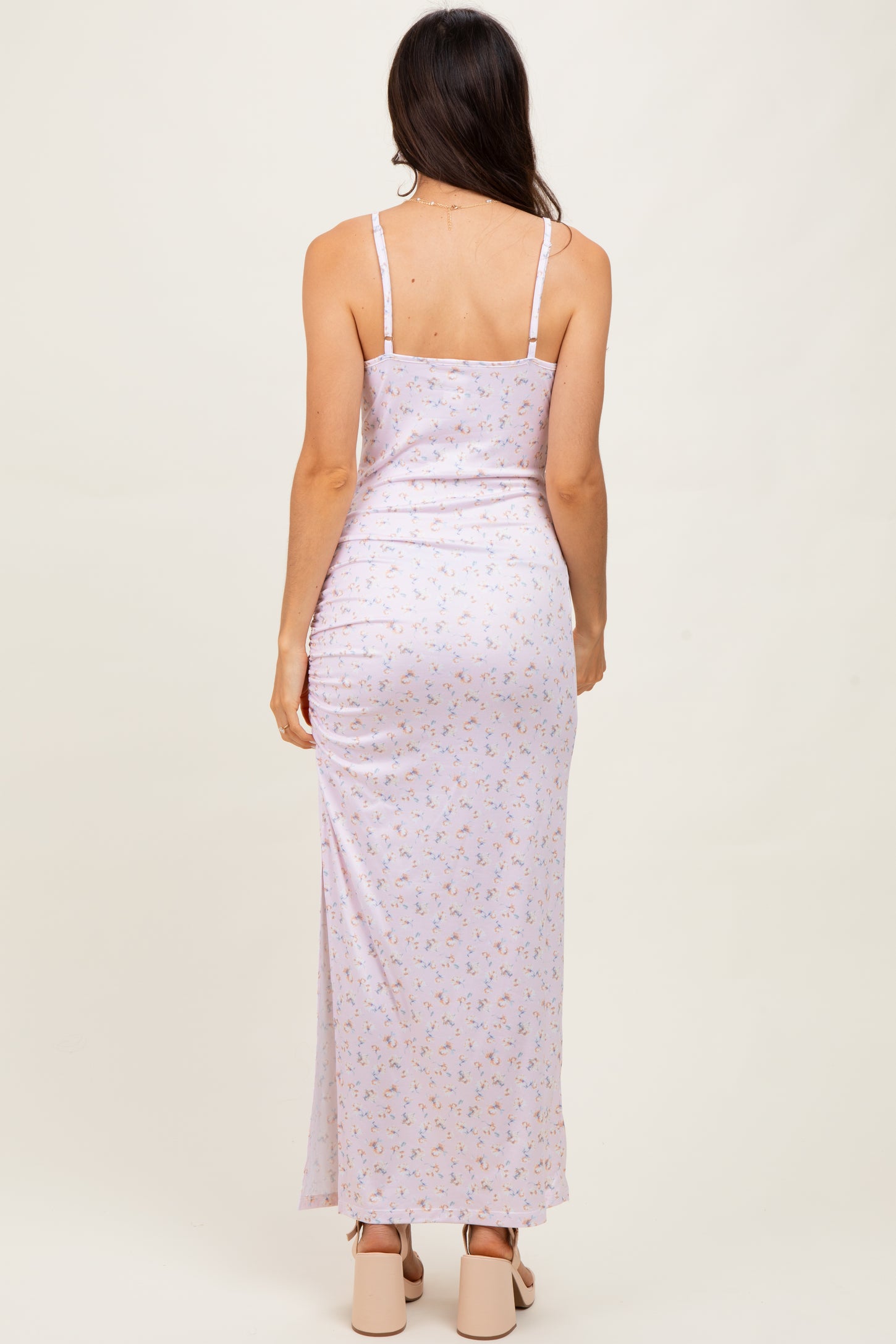 Light Pink Spring Floral Print Sleeveless Dress