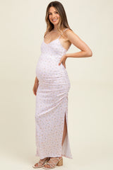 Light Pink Spring Floral Print Sleeveless Maternity Dress