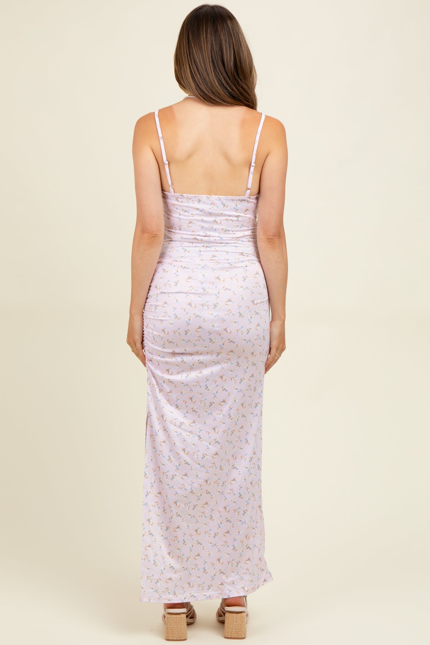 Light Pink Spring Floral Print Sleeveless Maternity Dress