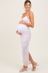 Light Pink Spring Floral Print Sleeveless Maternity Dress