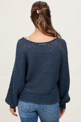 Navy Open Crochet Knit Wide Neck Maternity Sweater