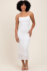 White Lace Fitted Sleeveless Maternity Midi Dress