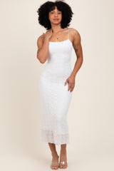 White Lace Fitted Sleeveless Midi Dress