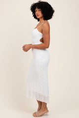 White Lace Fitted Sleeveless Midi Dress