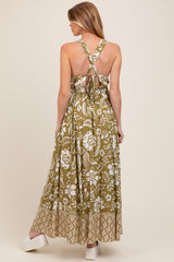 Olive Floral Crisscross Back Cutout Maternity Maxi Dress