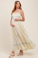 Blue Floral Ribbon Detail Sleeveless Maternity Maxi Dress