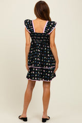 Black Floral Ruffle Strap Mini Dress