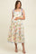 Cream Floral Shoulder Tie Scallop Trim Maternity Midi Dress