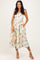 Cream Floral Shoulder Tie Scallop Trim Midi Dress
