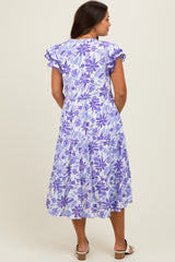 Lavender Floral Ruffle Sleeve Tiered Maternity Midi Dress