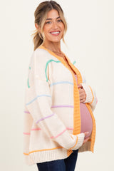 Cream Multicolor Stripe Chunky Knit Maternity Cardigan