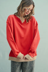 Red Colorblock Pullover Top