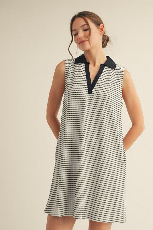 Black Striped Sleeveless Casual Mini Dress