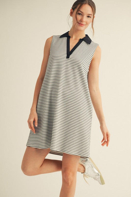 Black Striped Sleeveless Casual Mini Dress