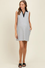 Black Striped Sleeveless Casual Maternity Mini Dress