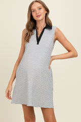 Black Striped Sleeveless Casual Maternity Mini Dress