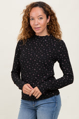 Black Floral Crinkled Texture High Neck Maternity Long Sleeve