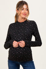 Black Floral Crinkled Texture High Neck Maternity Long Sleeve