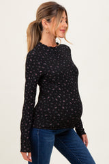 Black Floral Crinkled Texture High Neck Maternity Long Sleeve