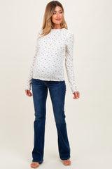 Ivory Floral Crinkled Texture High Neck Maternity Long Sleeve
