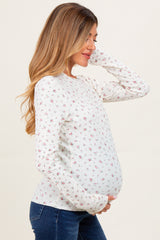 Ivory Floral Crinkled Texture High Neck Maternity Long Sleeve